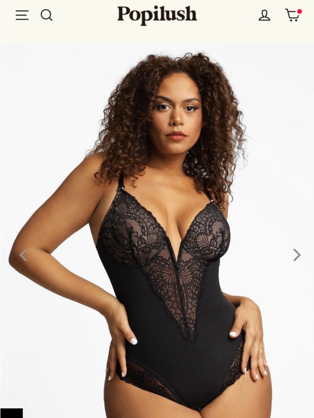 Popilush Black Lace Plunge Shaping Bodysuit